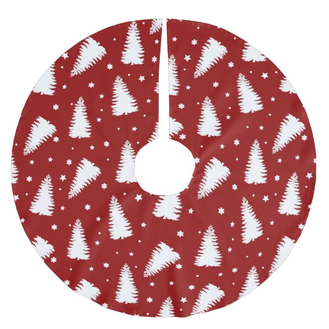 RED with WHITE CHRISTMAS TREMES Polyester Weihnachtsbaumdecke (Vorderseite)