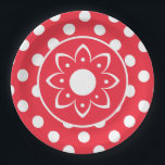 Red With White Polk Dots Paper Plate Pappteller<br><div class="desc">A Red With White Polka Dotted Paper Plate With Boho Flower Center For Any Type Of Party</div>