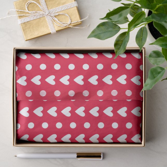 Red With White Tiny Doodle Hearts & Polka Dots Seidenpapier (Geschenk)