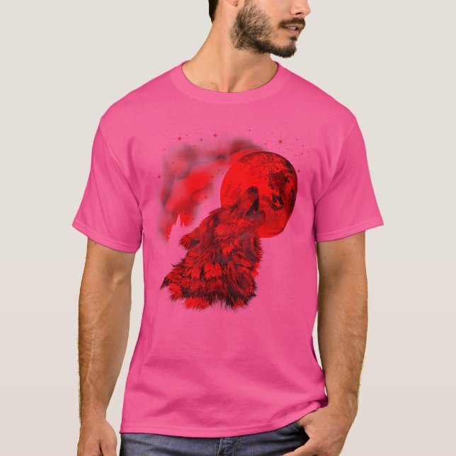 Red Wolf Moon Howling Wolf Gothic T-Shirt (Vorderseite)