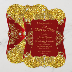 Red Women Birthday Party Gold Glitzer Diamond Einladung