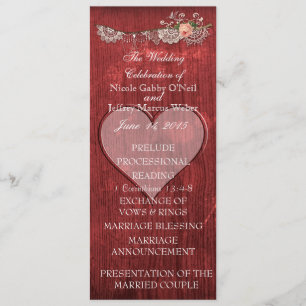 Red Wood Heart Programme de mariage rustique