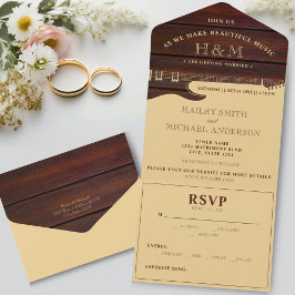 Red Wood & Tan Brown Gitarre Wedding All In One Einladung
