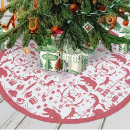 Red Woodland Fox Deer Bear Frohe Weihnachten Fleece Weihnachtsbaumdecke