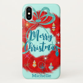 Red Wreath Retro Christmas Case-Mate iPhone Hülle