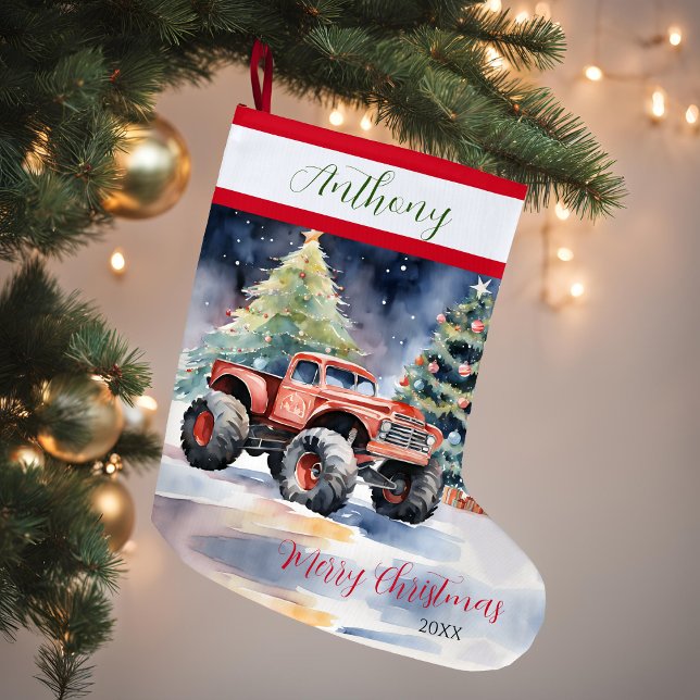 Red Xmas Monster Truck Großer Weihnachtsstrumpf (Von Creator hochgeladen)