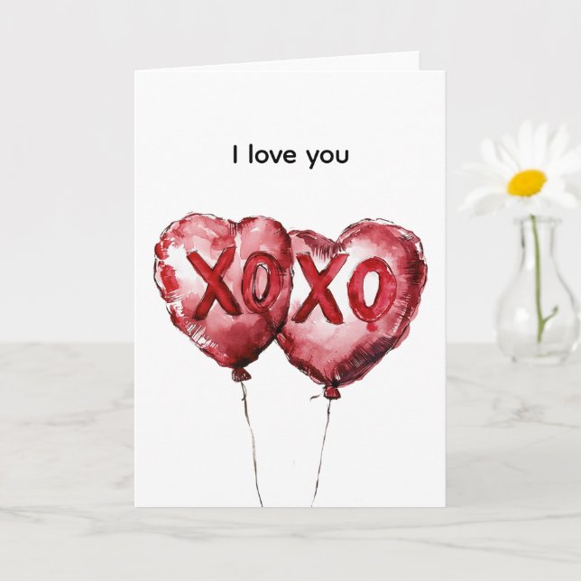 Red XOXO Herzblasen Karte (Kleine Pflanze)