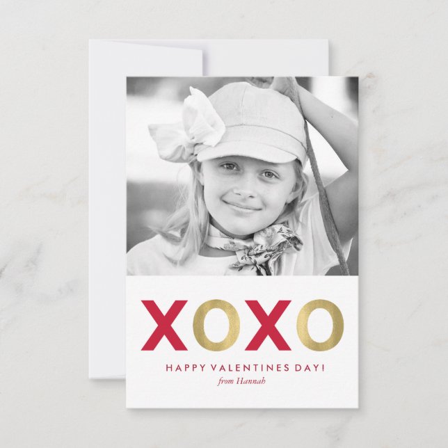 Red XOXO Kinder Foto Valentine Einladung (Vorderseite)