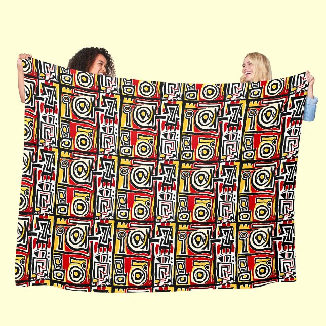 Red Yellow Black Abstrakt African Tribal Geometric Fleecedecke (Von Creator hochgeladen)