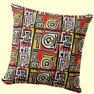 Red Yellow Black Abstrakt African Tribal Geometric Kissen