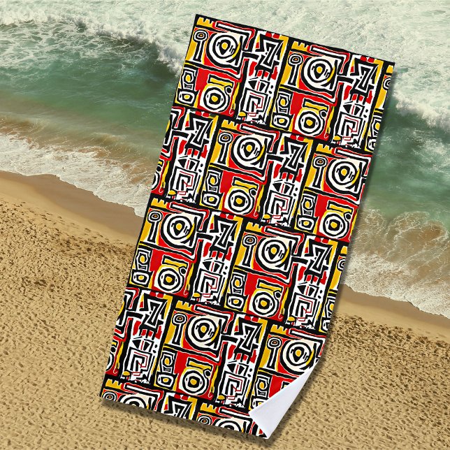 Red Yellow Black Abstrakt African Tribal Geometric Strandtuch (Von Creator hochgeladen)