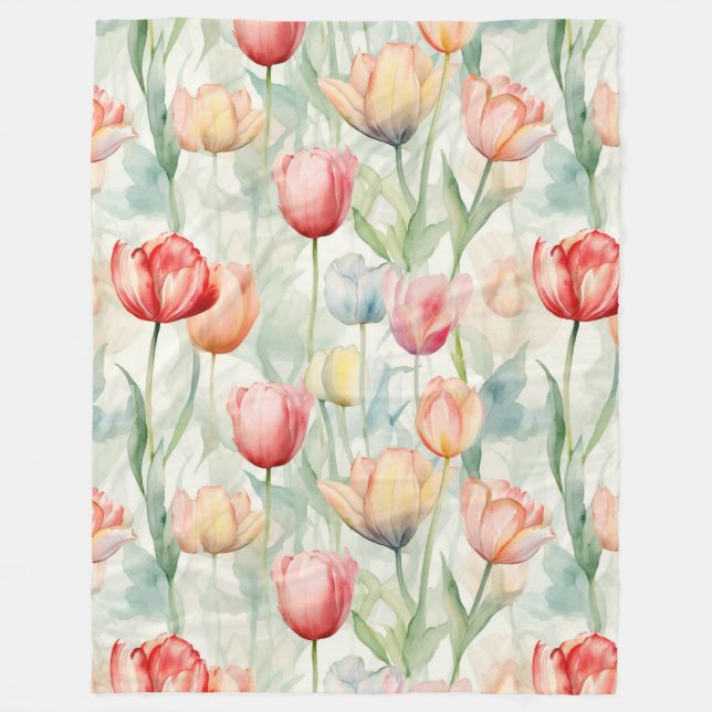 Red Yellow Blue Tulip Flowers Fleecedecke (Vorderseite)