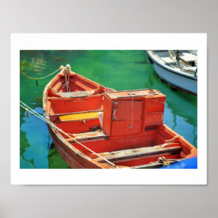 Red Yellow Boat Green Sea Water farbiges Poster