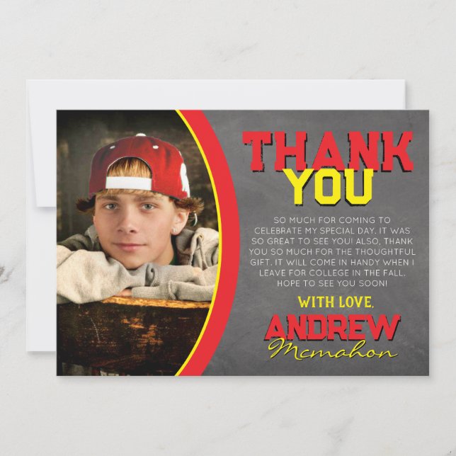 Red & Yellow Chalkboard Abschluss Danke Karte (Vorderseite)