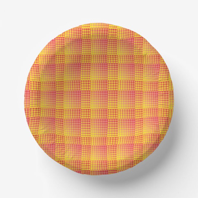 Red Yellow Checker Abstract Pattern Pappteller (Vorderseite)