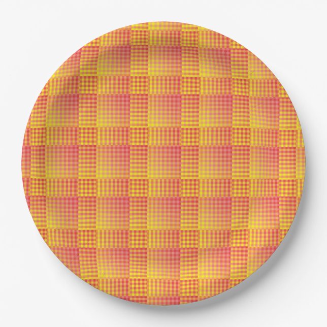 Red Yellow Checker Abstract Pattern Pappteller (Vorderseite)