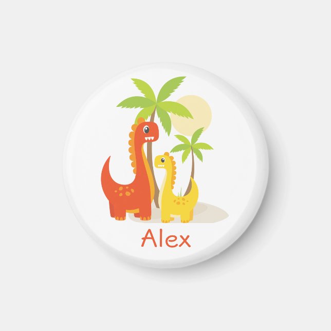Red Yellow Dinosaurier Personalisiertes Geschenk M Magnet (Vorne)