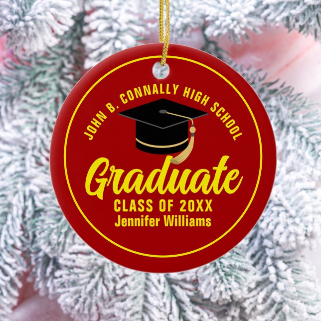 Red Yellow Graduate Custom Abschluss Weihnachten Keramik Ornament (Von Creator hochgeladen)
