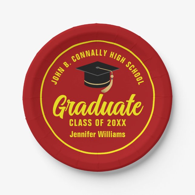 Red Yellow Graduate Custom Graduate Party Pappteller (Vorderseite)