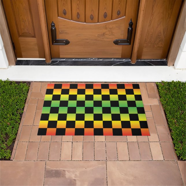 Red Yellow Green Rasta Ombre Checkerboard Fußmatte (Außenbereich)