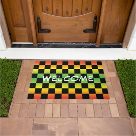 Red Yellow Green Rasta Ombre Checkerboard Willkomm Fußmatte