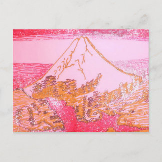 Red Yellow Mt. Fuji Japan Zeichne Hokusai Paint Postkarte