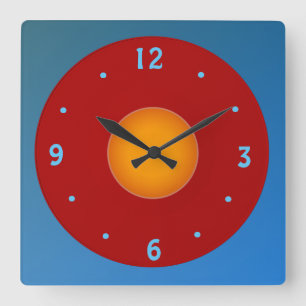 Red Yellow/Orange Blue>Kitchen Clock Quadratische Wanduhr