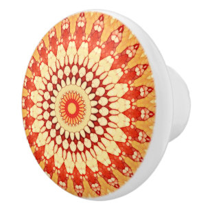 Red Yellow Orange Summer Sun Mandala Pattern Keramikknauf