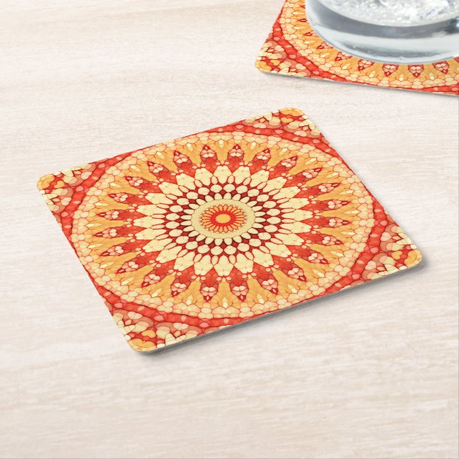 Red Yellow Orange Summer Sun Mandala Pattern Rechteckiger Pappuntersetzer (angewinkelt)
