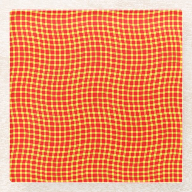 Red Yellow Plaid Checker Seamless Pattern Glasuntersetzer (Vorderseite)