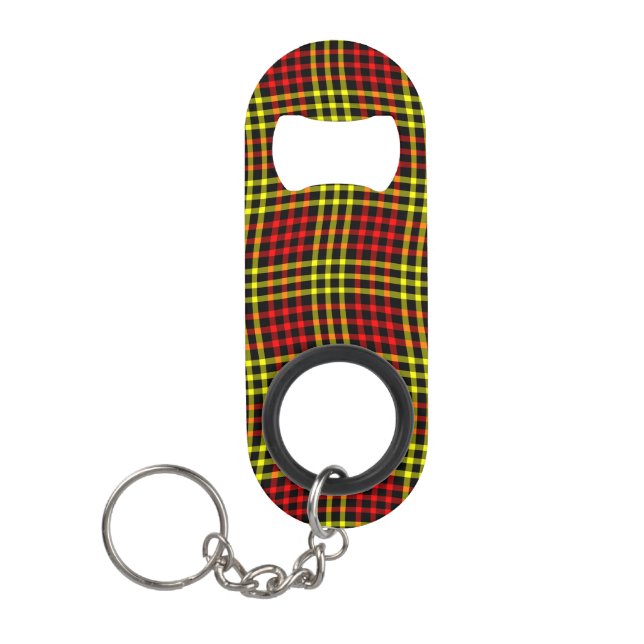 Red Yellow Plaid Checker Seamless Pattern Mini Flaschenöffner (Vorderseite)