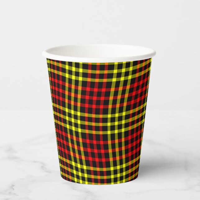 Red Yellow Plaid Checker Seamless Pattern Pappbecher (Vorderseite)