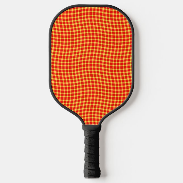 Red Yellow Plaid Checker Seamless Pattern Pickleball Schläger (Vorderseite)