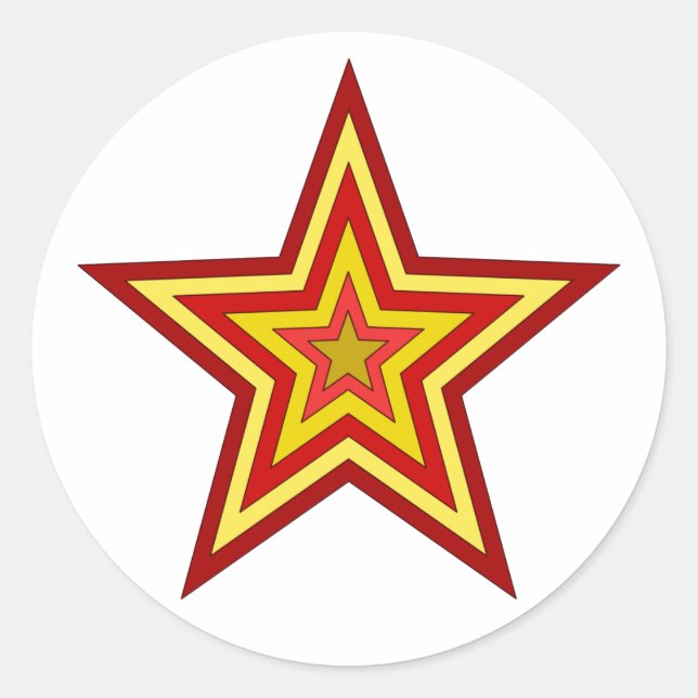 Red Yellow Star Runder Aufkleber (Vorderseite)