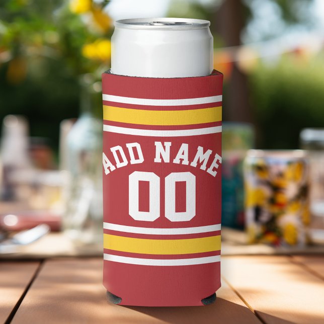 Red Yellow Team Jersey - Individuelle Name Number Selters Dosenkühler (Football Birthday Party Personalized can coolers - add your name)