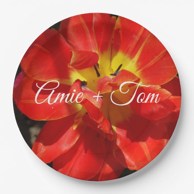 Red Yellow Tulip Wedding Custom Paper Teller (Vorderseite)