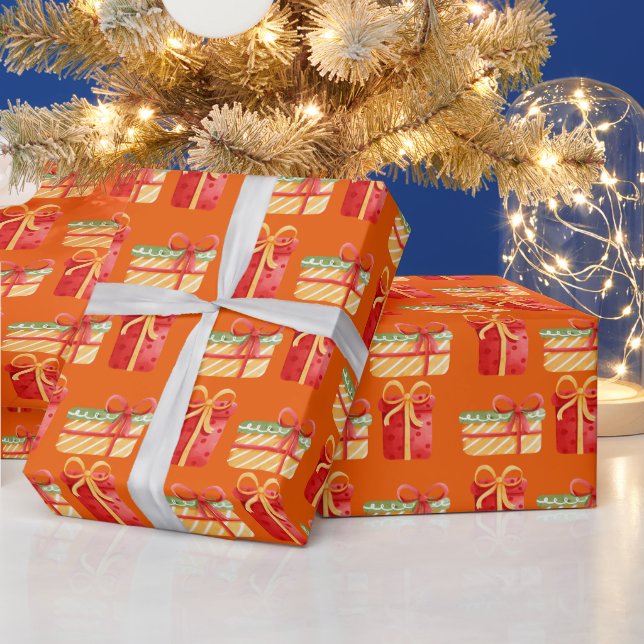 Red & Yellow Weihnachtsgeschenke Orange Wrapping P Geschenkpapier (Feiertage)