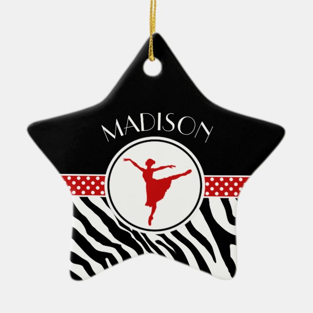 Red Your Name Zebra Print Ballet Dancer Keramikornament (Vorne)