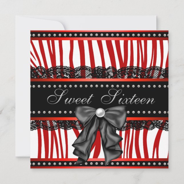 Red Zebra 16 . Geburtstag Geburtstagspartei Einladung (Vorderseite)