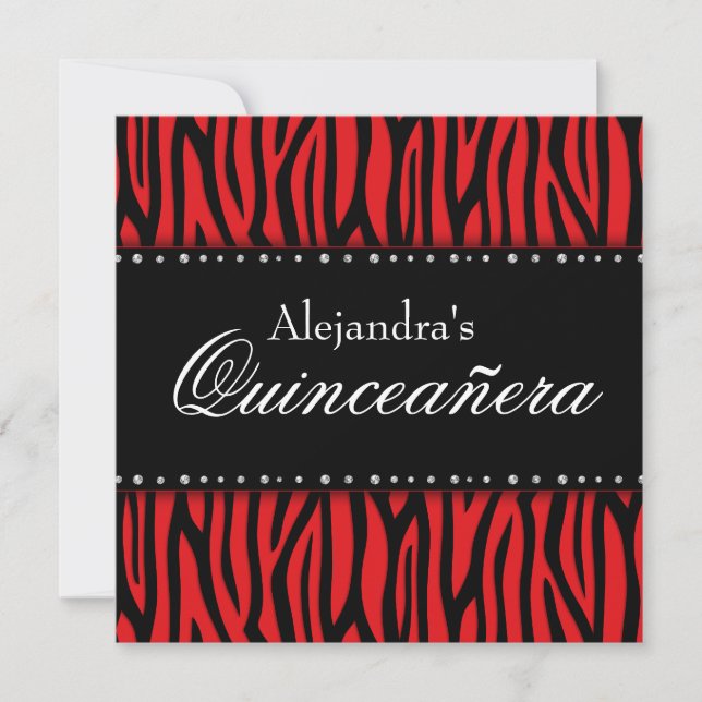 Red Zebra Diamonds Quinceanera Einladungen (Vorderseite)