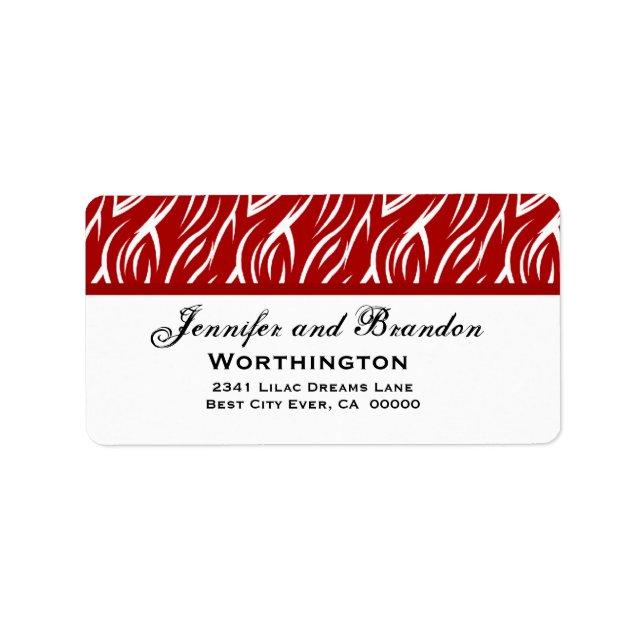 Red Zebra Flame Print Wedding Template Adressaufkleber (Vorne)