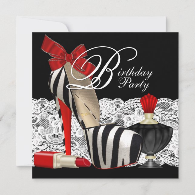 Red Zebra High Heel Shoes Black Red Zebra Party Einladung (Vorderseite)
