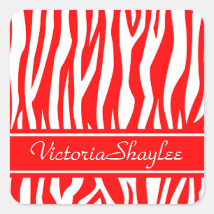 Red Zebra Print mit benutzerdefiniertem Text Quadratischer Aufkleber