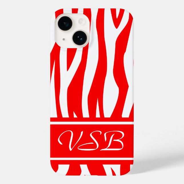 Red Zebra Print mit Monogramm Case-Mate iPhone Hülle (Rückseite)