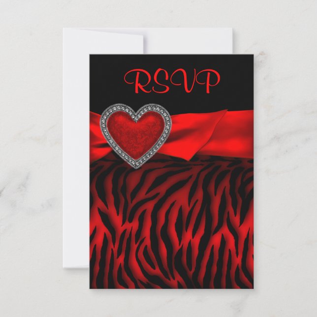 Red Zebra Red Heart RSVP Card (Vorderseite)