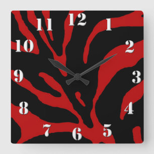 Red Zebra Stripe Animal Print Quadratische Wanduhr
