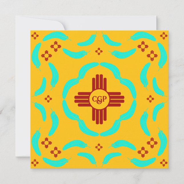 Red Zia Symbols New Mexico Türkis Feathers (Vorderseite)