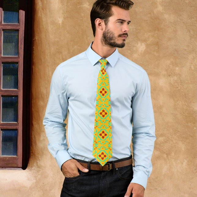 Red Zia Symbols New Mexico Türkis Feathers Krawatte (Von Creator hochgeladen)