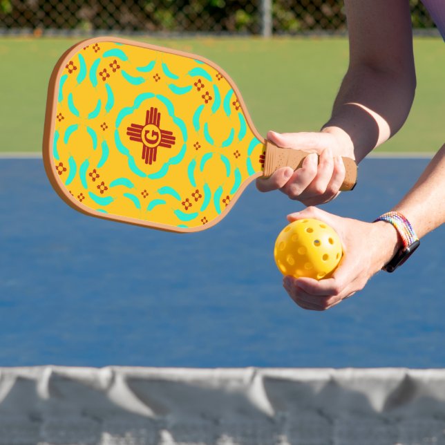 Red Zia Symbols New Mexico Türkis Feathers Pickleball Schläger (InSitu)
