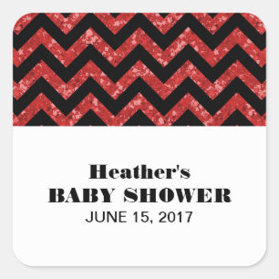 Red Zickzack Glitzer Baby Shower Stickers